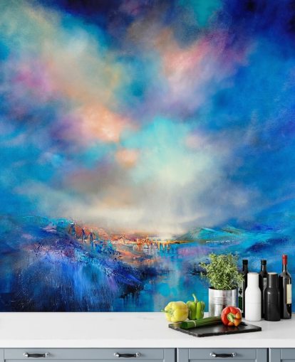 abstract blue landscape with golden bridge in the distance wallpaper abstract blue landscape with golden bridge in the distance wallpaper