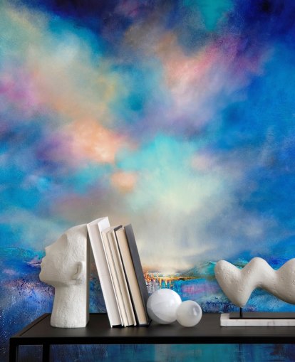 abstract blue landscape with golden bridge in the distance wallpaper abstract blue landscape with golden bridge in the distance wallpaper