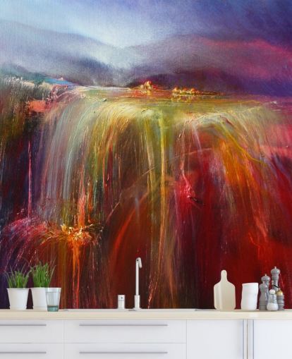 abstract painting of overflowing colour in reds, oranges, pinks, purples wallpaper abstract painting of overflowing colour in reds, oranges, pinks, purples wallpaper