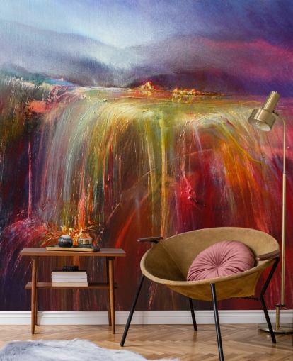 abstract painting of overflowing colour in reds, oranges, pinks, purples wallpaper abstract painting of overflowing colour in reds, oranges, pinks, purples wallpaper
