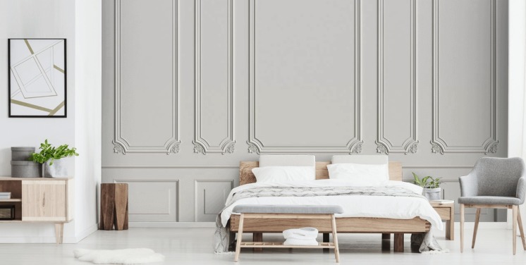 klassisk vintage off-white panelvegger tapetmaleri kalt Classic Panels for ganger og soverom