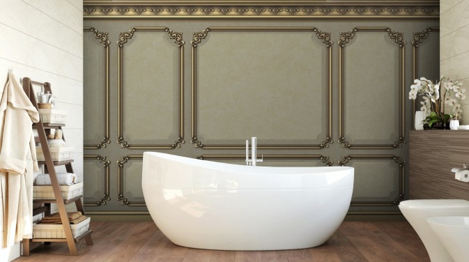 beige og guld farve panel tapet