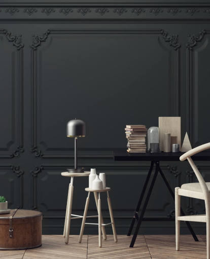 off black paneelbehang met antiek detail off black paneelbehang met antiek detail