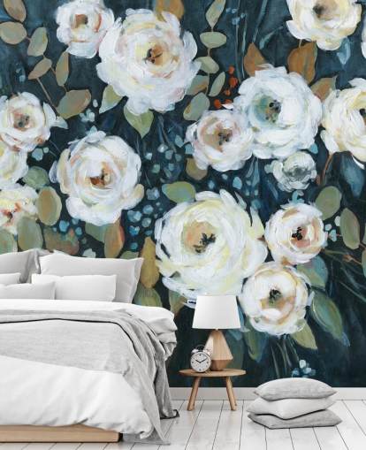 papel de parede floral pintado de verde, azul e branco papel de parede floral pintado de verde, azul e branco