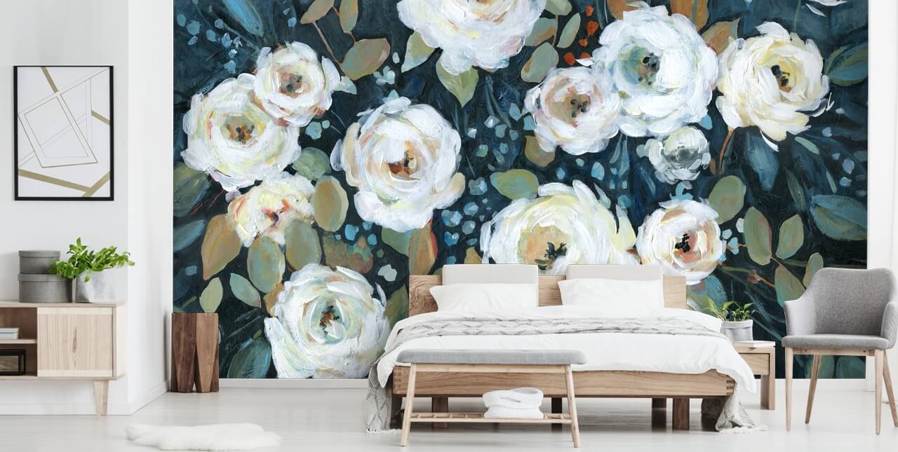 papel pintado floral verde, azul y blanco papel pintado floral verde, azul y blanco