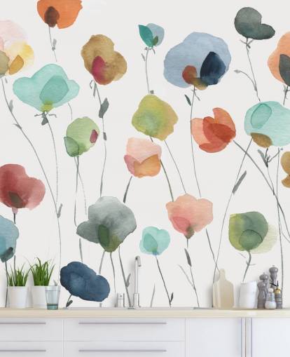 blå, orange og røde blomster tapet blå, orange og røde blomster tapet