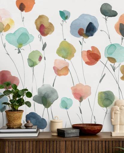 blå, orange og røde blomster tapet blå, orange og røde blomster tapet