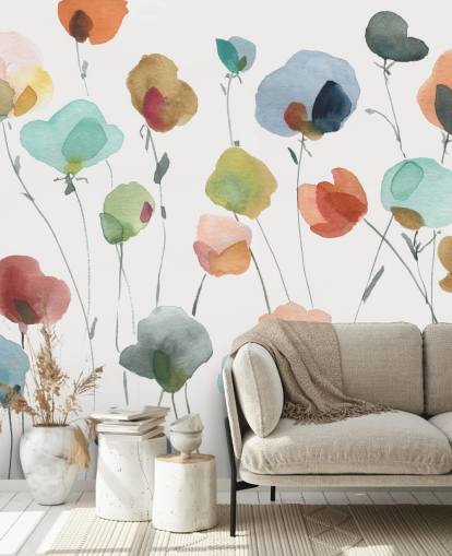 papel de parede flores azuis, laranja e vermelhas papel de parede flores azuis, laranja e vermelhas