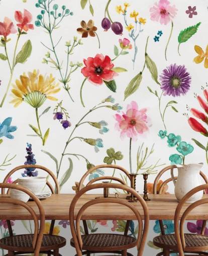 painted colourful meadow flowers on white background wallpaper painted colourful meadow flowers on white background wallpaper