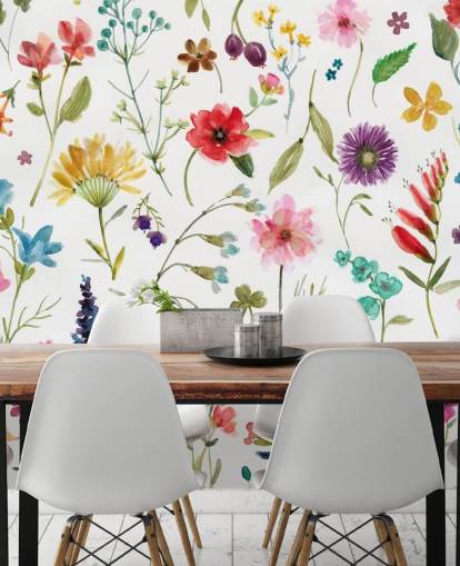 painted colourful meadow flowers on white background wallpaper painted colourful meadow flowers on white background wallpaper