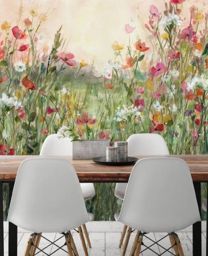 pink and green customisable floral wallpaper mural called Spring in Full Bloom by Carol Robinson for living rooms pink and green customisable floral wallpaper mural called Spring in Full Bloom by Carol Robinson for living rooms