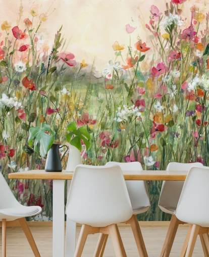 pink and green customisable floral wallpaper mural called Spring in Full Bloom by Carol Robinson for living rooms pink and green customisable floral wallpaper mural called Spring in Full Bloom by Carol Robinson for living rooms