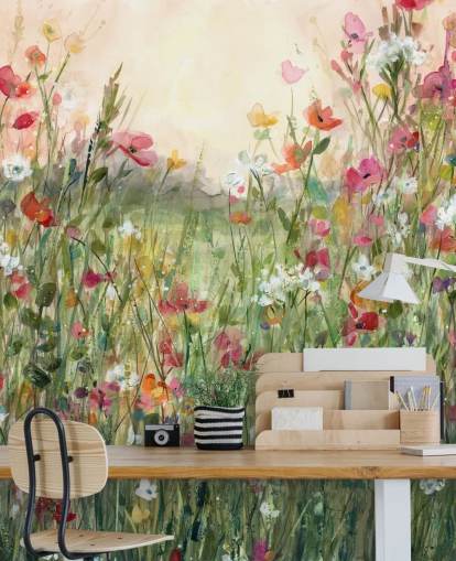 pink and green customisable floral wallpaper mural called Spring in Full Bloom by Carol Robinson for living rooms pink and green customisable floral wallpaper mural called Spring in Full Bloom by Carol Robinson for living rooms