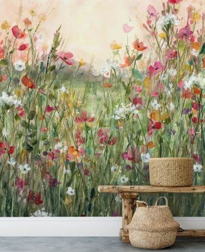 Personalisierbare Blumentapete in Rosa und Grün mit dem Titel Spring in Full Bloom von Carol Robinson für Wohnzimmer Personalisierbare Blumentapete in Rosa und Grün mit dem Titel Spring in Full Bloom von Carol Robinson für Wohnzimmer