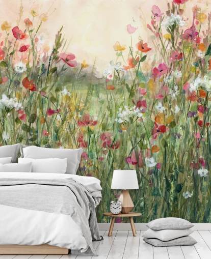 pink and green customisable floral wallpaper mural called Spring in Full Bloom by Carol Robinson for living rooms pink and green customisable floral wallpaper mural called Spring in Full Bloom by Carol Robinson for living rooms