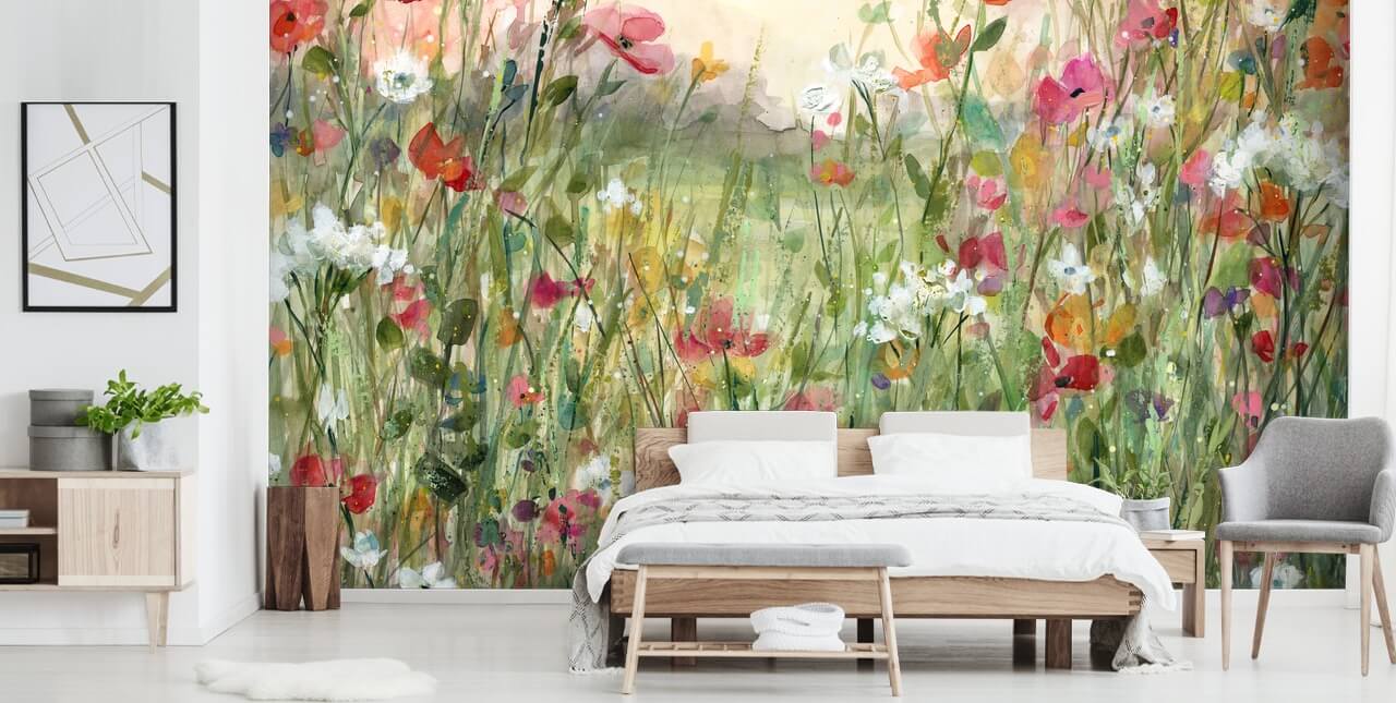 papier peint mural floral personnalisable rose et vert appelé Spring in Full Bloom par Carol Robinson pour les salons papier peint mural floral personnalisable rose et vert appelé Spring in Full Bloom par Carol Robinson pour les salons