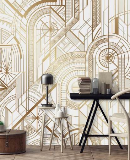 papel pintado retro en tonos blancos y dorados papel pintado retro en tonos blancos y dorados