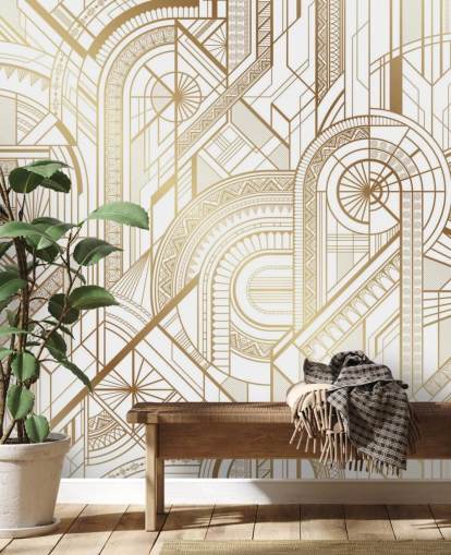 papel de parede retrô em tons de branco e dourado papel de parede retrô em tons de branco e dourado