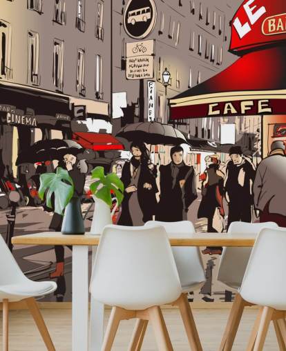 Gade i Paris om natten vægmaleri Gade i Paris om natten vægmaleri