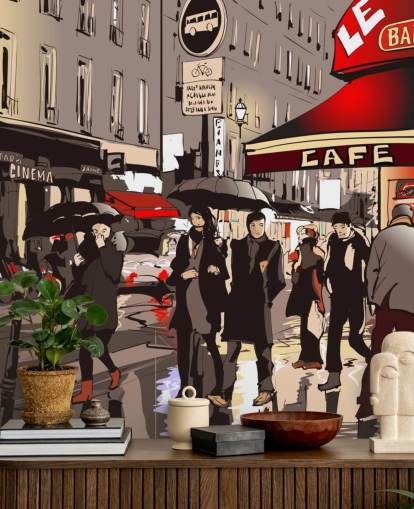 Street in Paris at Night Mural Street in Paris at Night Mural