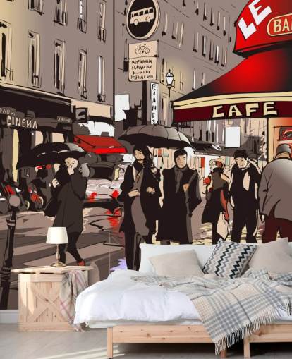 Gade i Paris om natten vægmaleri Gade i Paris om natten vægmaleri