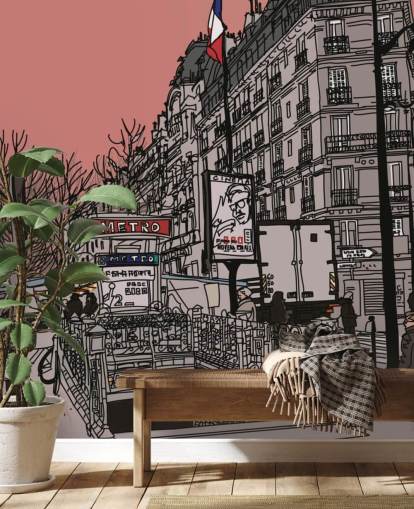 Papel pintado retro estación de metro de París Papel pintado retro estación de metro de París