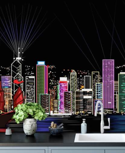 opplyst effekt hong kong byen tapet opplyst effekt hong kong byen tapet