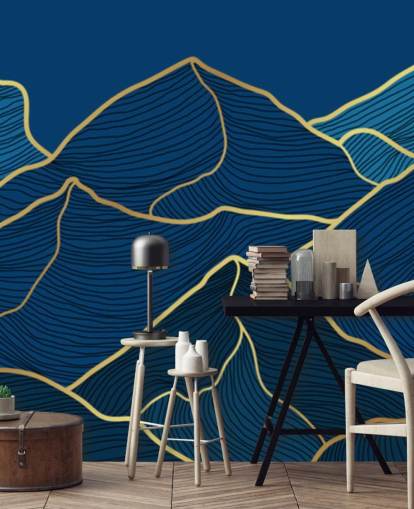 papel de parede de montanhas de linha azul marinho e ouro papel de parede de montanhas de linha azul marinho e ouro