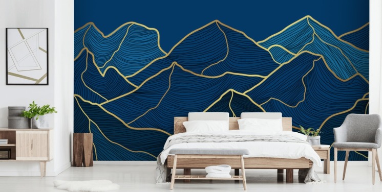 gold and navy blue line mountains wallpaper