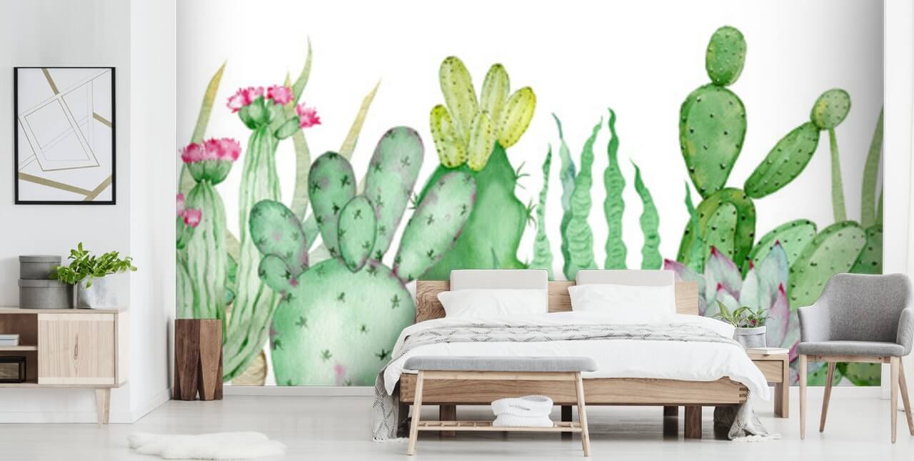 papel pintado de cactus acuarela