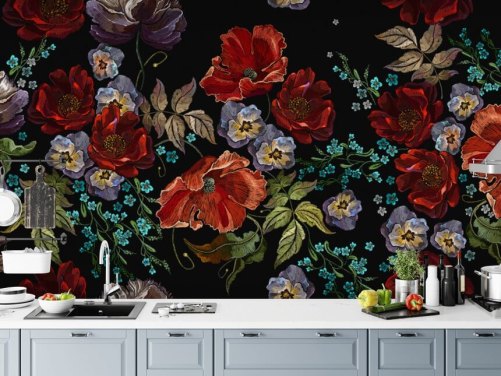 Donkere klaprozen Poppy behang
