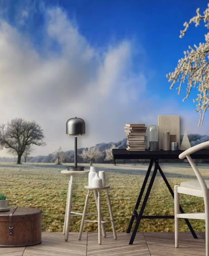 ijzig veld met witte bomen behang ijzig veld met witte bomen behang