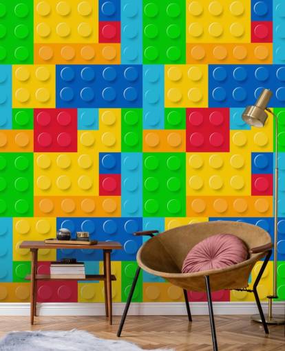 kleurrijk op maat gemaakt legobehang genaamd Toy Bricks voor kinderkamer of kinderkamer kleurrijk op maat gemaakt legobehang genaamd Toy Bricks voor kinderkamer of kinderkamer