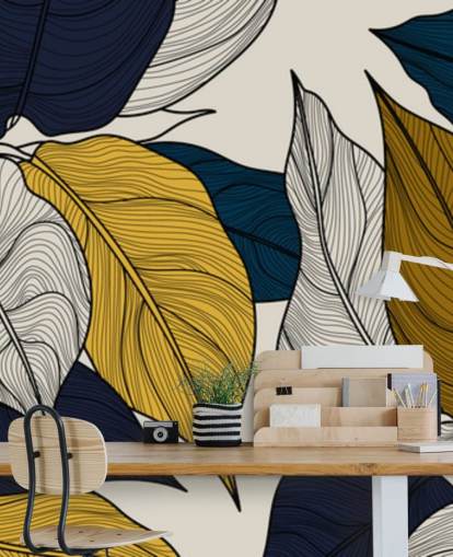 navy, white and yellow leaves wallpaper navy, white and yellow leaves wallpaper