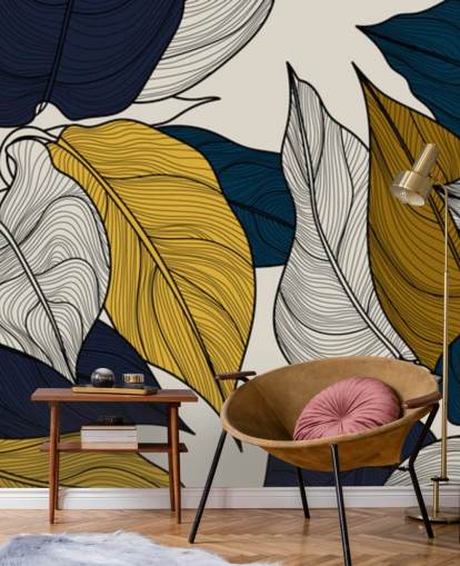 navy, white and yellow leaves wallpaper navy, white and yellow leaves wallpaper