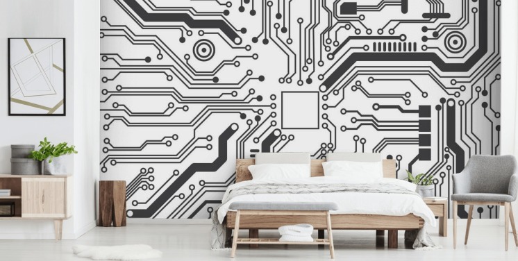 Circuit Board Gaming Wallpaper for Teen Bedroom