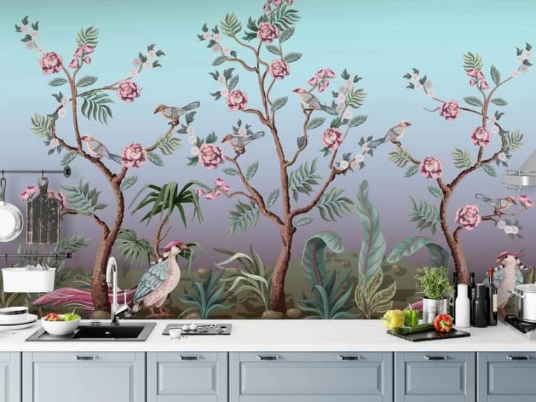 Pastel Pink Wallpaper for Walls Magnolia Mural Chinoiserie Garden  Wallpaper Decor  anewall  Anewall