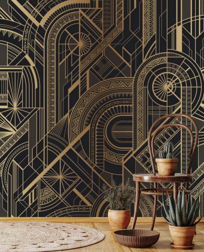 Decorazione murale con motivo nero e oro Decorazione murale con motivo nero e oro