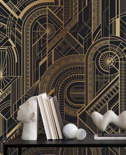 Décoration murale à motifs noirs et dorés Décoration murale à motifs noirs et dorés