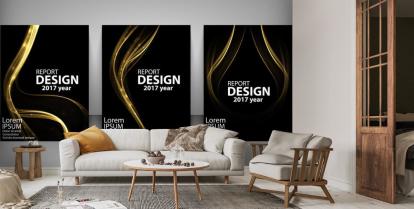 Brochure with futuristic gold light wave. business presentation A4... | Wallsauce US