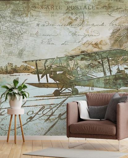 ilustração vintage de um papel de parede de avião à moda antiga ilustração vintage de um papel de parede de avião à moda antiga