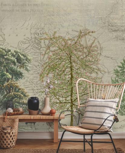 antique illustration of trees and woodland animals with map background wallpaper antique illustration of trees and woodland animals with map background wallpaper