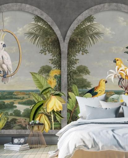 cockatoo and tropical yellow birds by window in tropical country wallpaper cockatoo and tropical yellow birds by window in tropical country wallpaper