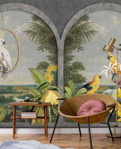 cockatoo and tropical yellow birds by window in tropical country wallpaper cockatoo and tropical yellow birds by window in tropical country wallpaper