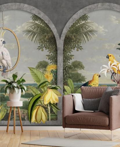 cockatoo and tropical yellow birds by window in tropical country wallpaper cockatoo and tropical yellow birds by window in tropical country wallpaper