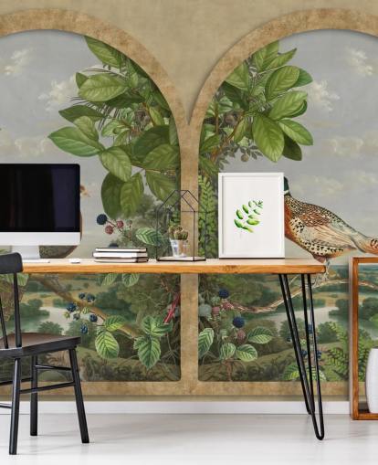 faisán y pavo real sentados junto a la ventana fondo de pantalla de estilo vintage faisán y pavo real sentados junto a la ventana fondo de pantalla de estilo vintage