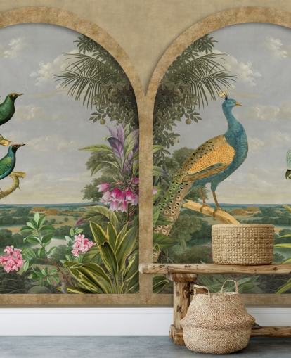 papier peint oiseaux tropicaux illustrés par une fenêtre au paradis papier peint oiseaux tropicaux illustrés par une fenêtre au paradis