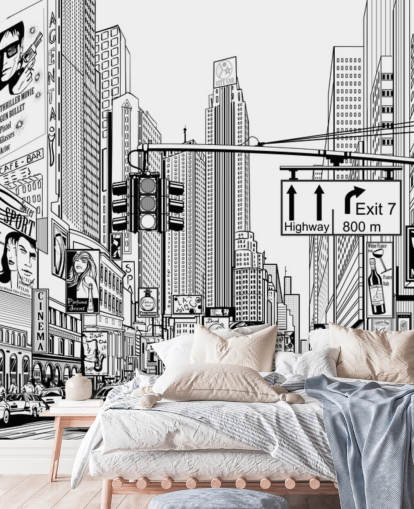 sort og hvid new york city tapetmaleri kaldet Street i New York City til stuer, soveværelser og køkkener sort og hvid new york city tapetmaleri kaldet Street i New York City til stuer, soveværelser og køkkener