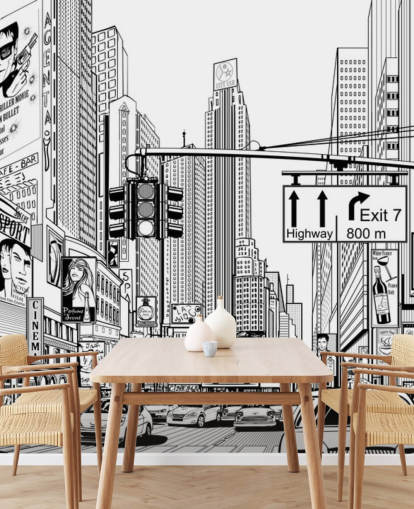black and white new york city wallpaper mural called Street in New York City for living rooms, bedrooms and kitchens black and white new york city wallpaper mural called Street in New York City for living rooms, bedrooms and kitchens