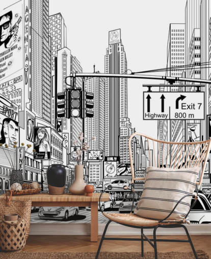 black and white new york city wallpaper mural called Street in New York City for living rooms, bedrooms and kitchens black and white new york city wallpaper mural called Street in New York City for living rooms, bedrooms and kitchens